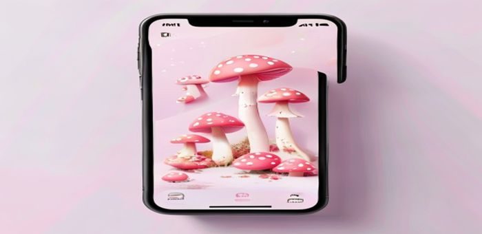 蘑菇视频ios苹果版官方下载页面展示，iPhone手机屏幕呈现蘑菇视频ios精美界面，珊瑚粉主色调扁平风格，画面清晰专业